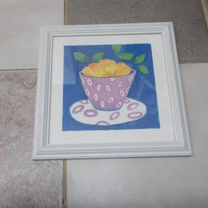 Bowl of fruit signed & professionally framed in white wood frame